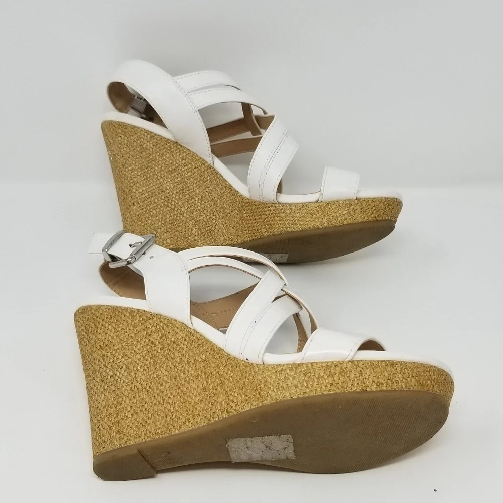 X Appeal White Wedge Shoes, sz 8